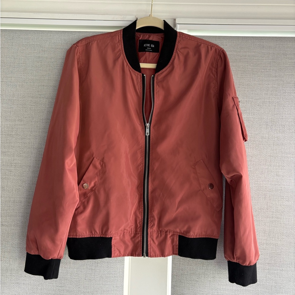 Active USA Zip-Up Bomber Jacket with Ribbed Trim